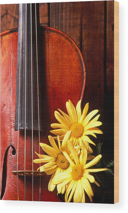 Violin Wood Print featuring the photograph Violin with daises by Garry Gay