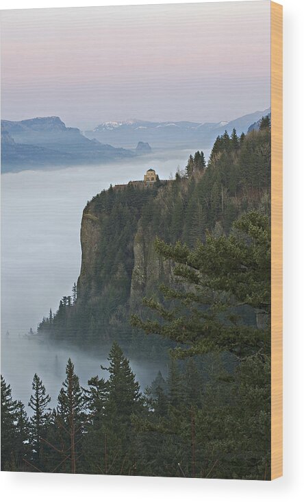Fog Wood Print featuring the photograph Vista House above the fog by John Christopher