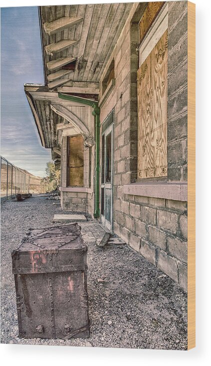 Rhyolite Wood Print featuring the photograph Waiting for the train by Gaelyn Olmsted