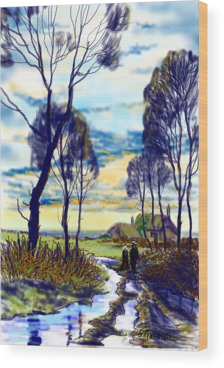 Ipad Painting Wood Print featuring the painting Walk on a Wet Road by Glenn Marshall