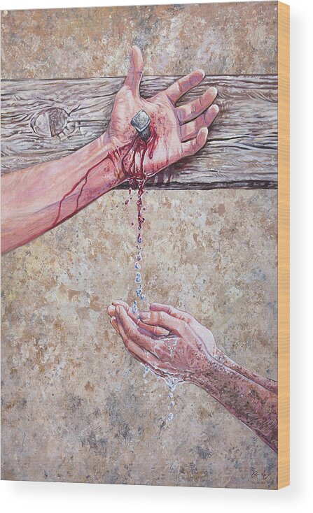 Jesus Wood Print featuring the painting Washed in the Blood by Aaron Spong