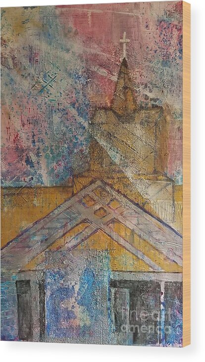 Spiritual Wood Print featuring the painting Washington Cathedral Church by Lisa Debaets