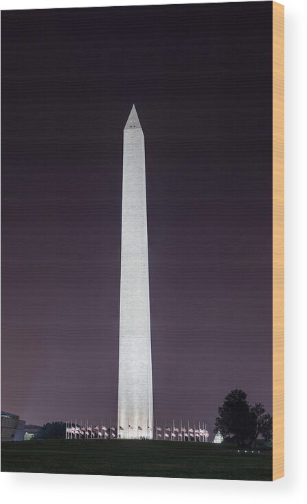 D.c. Wood Print featuring the photograph Washington Monument at Night by Chris Bordeleau