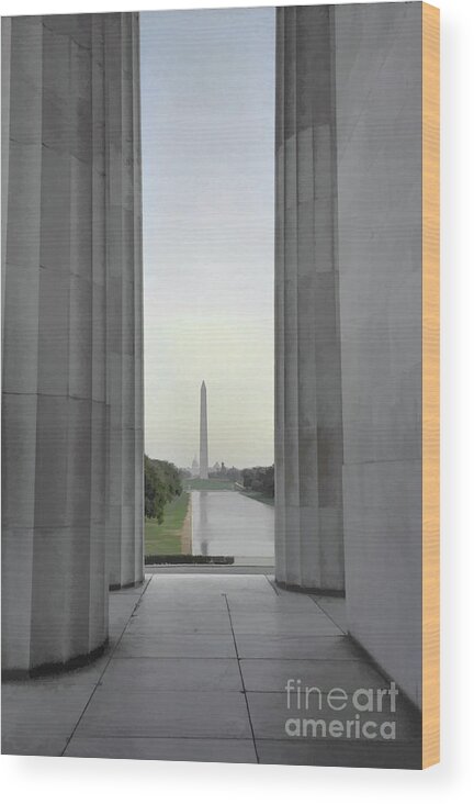 Washington Monument Wood Print featuring the photograph Washington Monument from the Lincoln Memorial by Nigel Fletcher-Jones