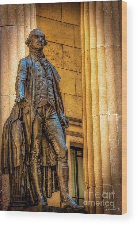 American Flag Wood Print featuring the photograph Washington Statue - Federal Hall #2 by Julian Starks
