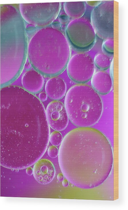 Water Wood Print featuring the photograph Water and oil bubbles by Andy Myatt