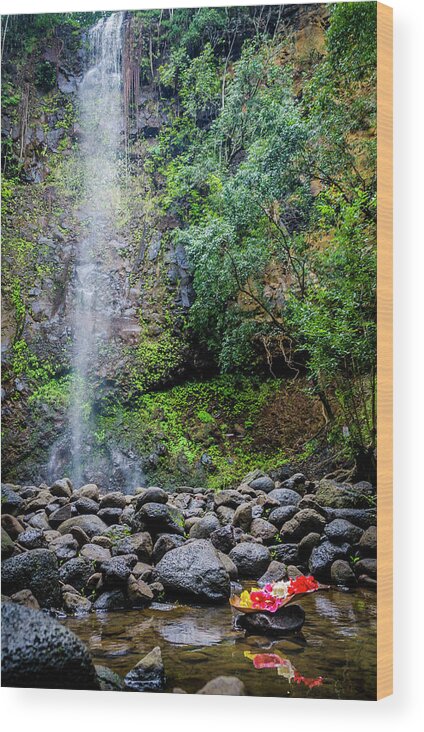 Flowers Wood Print featuring the photograph Waterfall and Flowers by Daniel Murphy