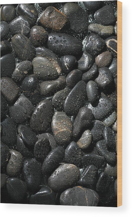 Background Wood Print featuring the photograph Wet River Rocks by Mike Ledray