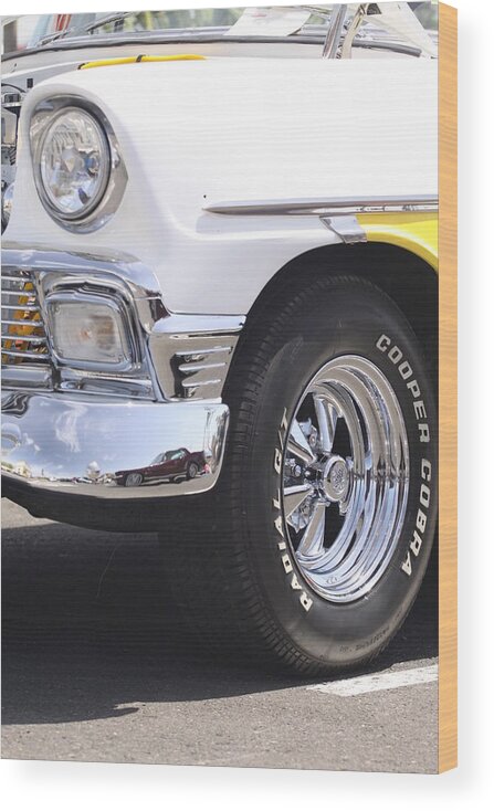 White Wood Print featuring the photograph White and Yellow Classic Chevy by Jeff Floyd CA