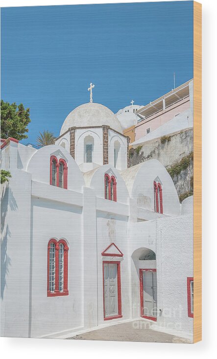 Cyclades Wood Print featuring the photograph White Church at Fira by Antony McAulay