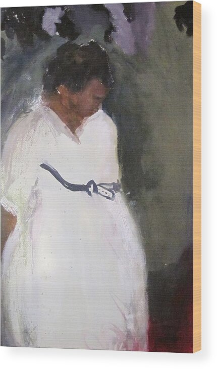 Watercolor Wood Print featuring the painting White Mourning Dress in Colombia by Carole Johnson