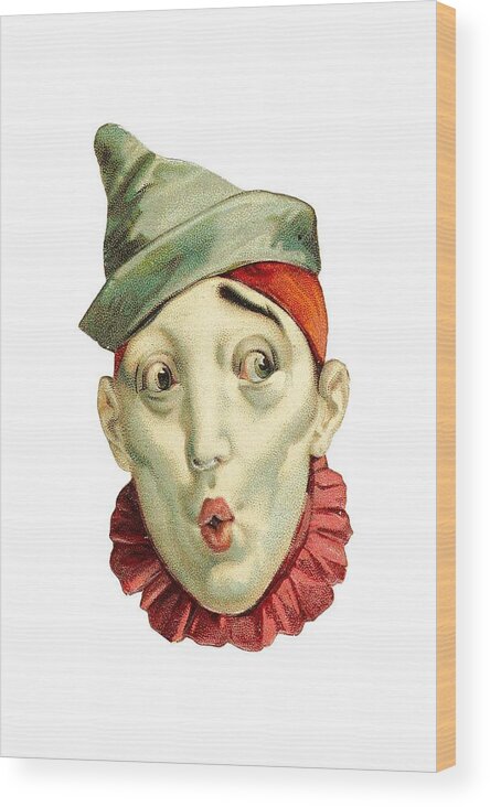 Vintage Clown Wood Print featuring the digital art Who Me? by Kim Kent