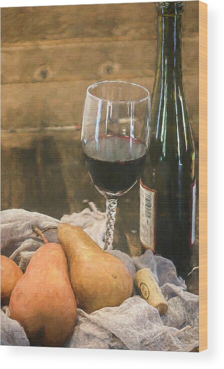 Fruit Wood Print featuring the photograph Wine and Pears by Teresa Wilson