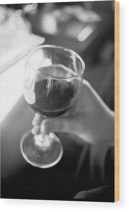 Black And White Wood Print featuring the photograph Wine In Hand by Frank DiMarco