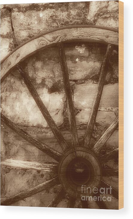 Wooden Wagon Wheel Wood Print featuring the photograph Wooden Wagon Wheel by Imagery by Charly