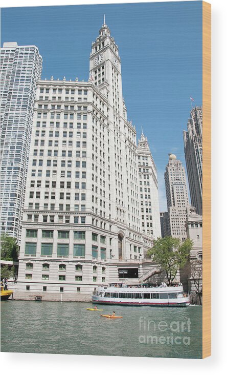 Boats Wood Print featuring the photograph Wrigley Building Overlooking the Chicago River by David Levin