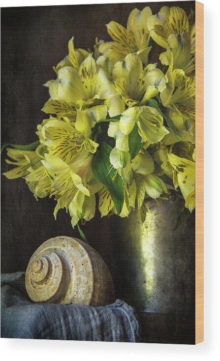 Yellow Wood Print featuring the photograph Yellow Alstroemeria Still Life by Cindi Ressler