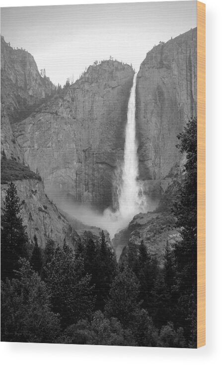 Collectors Gallery Group Wood Print featuring the photograph Yosemite Falls Vertical B And W by Joyce Dickens