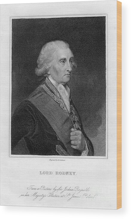 Engraving Wood Print featuring the drawing Admiral George Brydges Rodney #1 by Print Collector