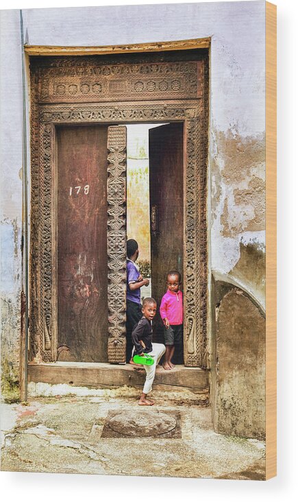 10-15 Years Wood Print featuring the photograph African Kids Playing in Stonetown Zanzibar 3609 Street Photography Tanzania Africa by Neptune - Amyn Nasser Photographer