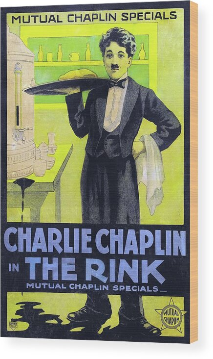 Charles Chaplin Wood Print featuring the photograph CHARLIE CHAPLIN in THE RINK -1916-. #1 by Album