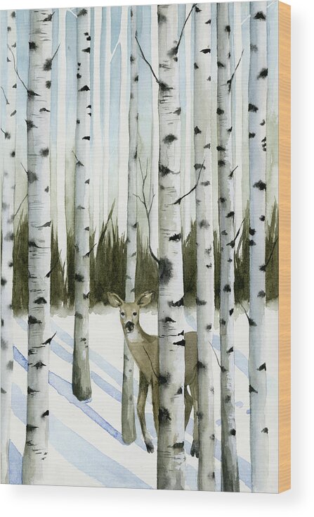 Animals Wood Print featuring the painting Deer In Snowfall II #1 by Grace Popp