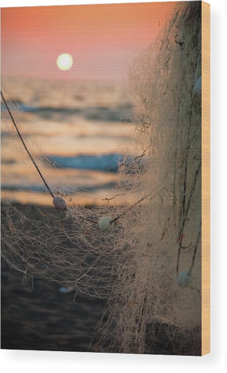 Hanging Wood Print featuring the photograph Fishing Net #1 by Zoranm