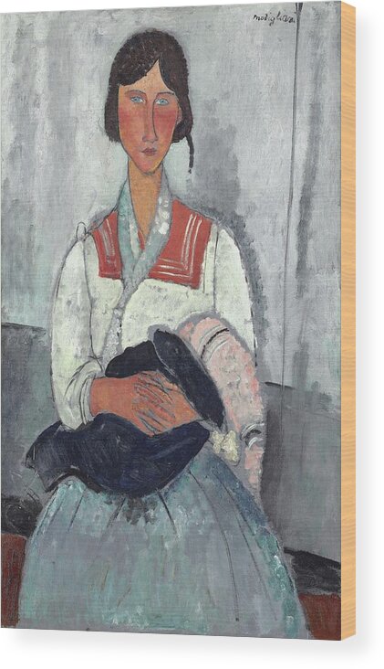 Amedeo Modigliani Wood Print featuring the painting Gypsy Woman With Baby by Amedeo Modigliani