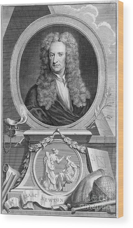 Physicist Wood Print featuring the drawing Isaac Newton 1642-1727, English #1 by Print Collector