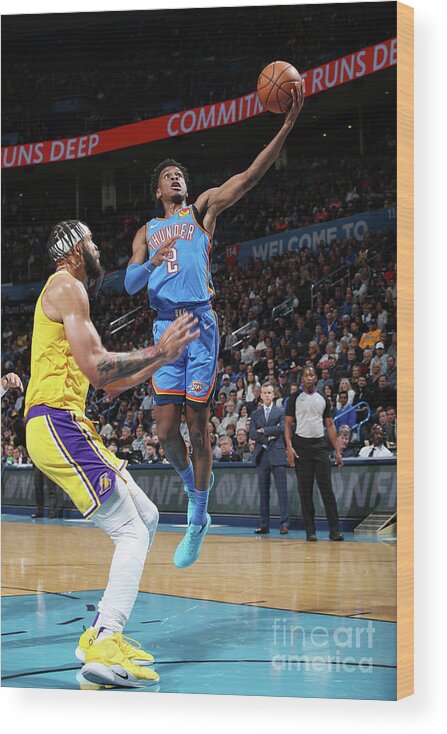 Shai Gilgeous-alexander Wood Print featuring the photograph Los Angeles Lakers Vs Oklahoma City by Zach Beeker
