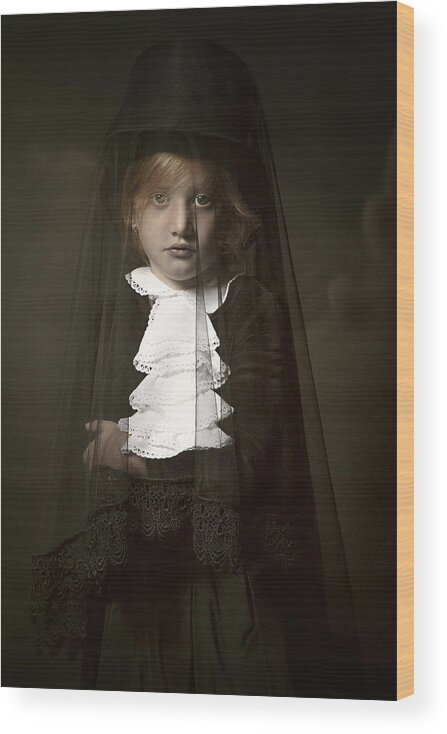 Fineart Wood Print featuring the photograph Mistery Girl #1 by Carola Kayen-mouthaan