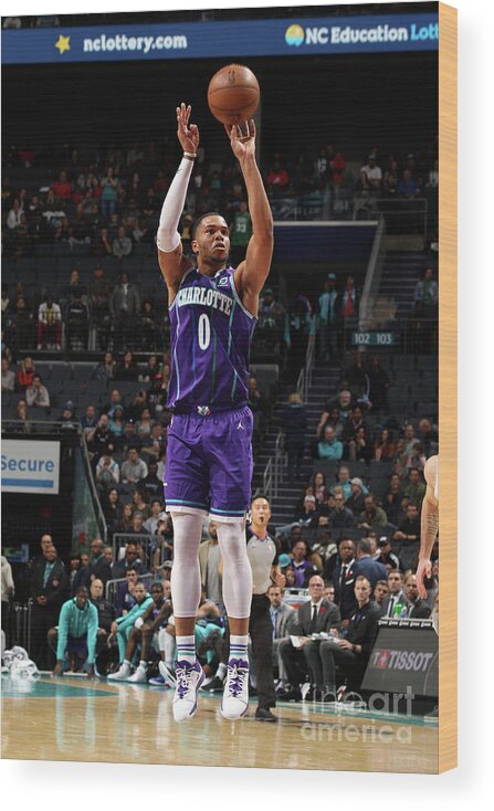 Nba Pro Basketball Wood Print featuring the photograph New Orleans Pelicans V Charlotte Hornets by Brock Williams-smith