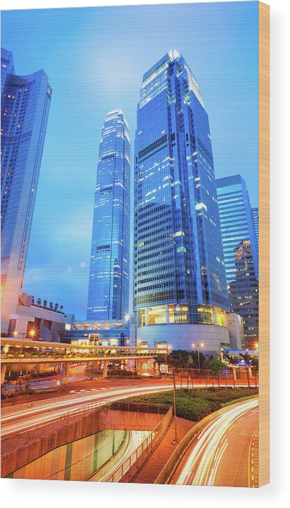 Chinese Culture Wood Print featuring the photograph Night City #1 by Fzant