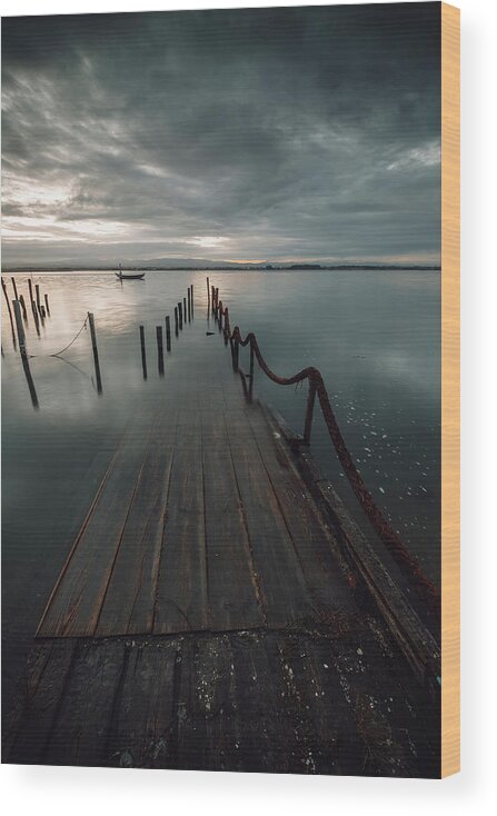 Amanecer Wood Print featuring the photograph Old Wooden Port Submerged In The Ria De Aveiro #1 by Cavan Images