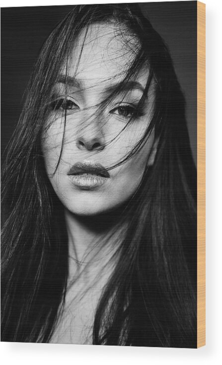 Project Wood Print featuring the photograph Project Faces [kristina] #1 by Martin Krystynek Qep