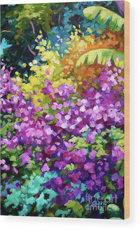 Bougainvillea Wood Print featuring the painting Scene with Bougainvillea #1 by John Clark