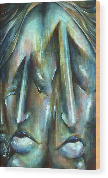 Portrait Wood Print featuring the painting Silence #1 by Michael Lang