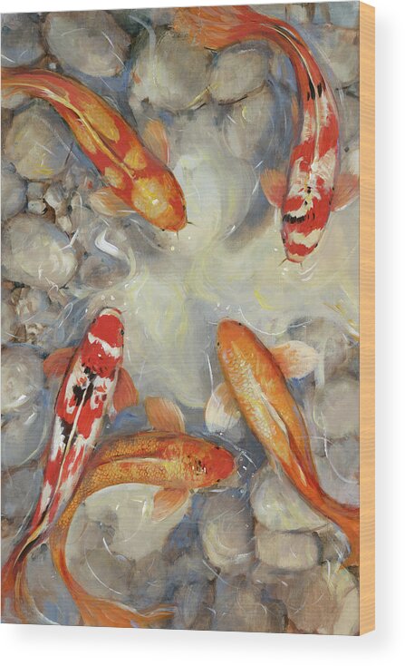 Animals Wood Print featuring the painting Vibrant Koi I #1 by Tim O'toole