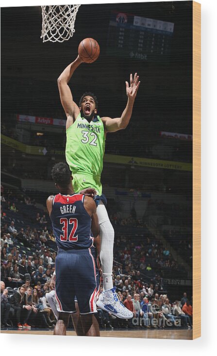 Karl-anthony Towns Wood Print featuring the photograph Washington Wizards V Minnesota by David Sherman