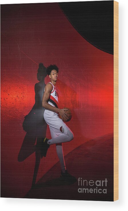 Anfernee Simons Wood Print featuring the photograph 2018-2019 Portland Trail Blazers Media by Sam Forencich