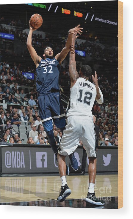 Karl-anthony Towns Wood Print featuring the photograph Minnesota Timberwolves V San Antonio by Mark Sobhani