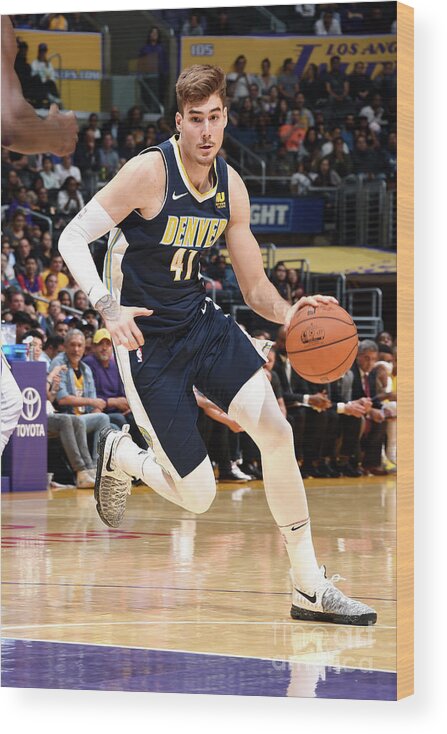 Juan Hernangomez Wood Print featuring the photograph Denver Nuggets V Los Angeles Lakers by Andrew D. Bernstein