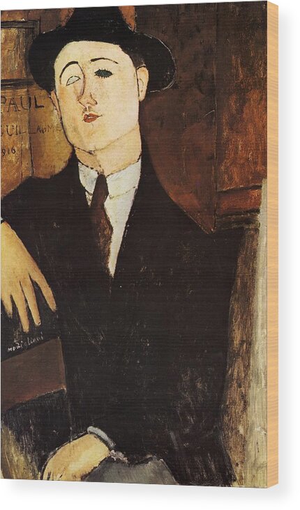 Modigliani Amedeo Wood Print featuring the painting 1916 Portrait de Paul Guillaume 81x54 cm Milan Civicca Galeria d Arte Moderna by Modigliani Amedeo