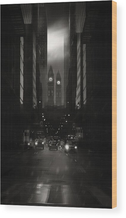 Clock Tower Wood Print featuring the photograph #2 by Larry Deng