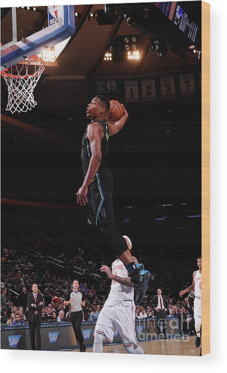 Dennis Smith Jr Wood Print featuring the photograph Dallas Mavericks V New York Knicks by Nba Photos