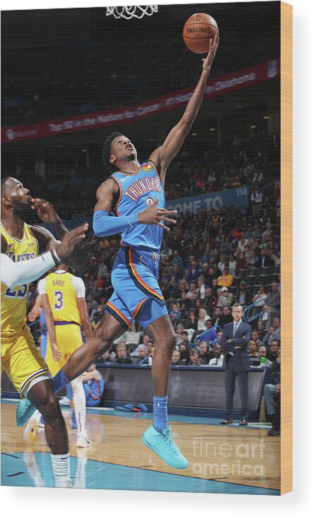Shai Gilgeous-alexander Wood Print featuring the photograph Los Angeles Lakers Vs Oklahoma City by Zach Beeker