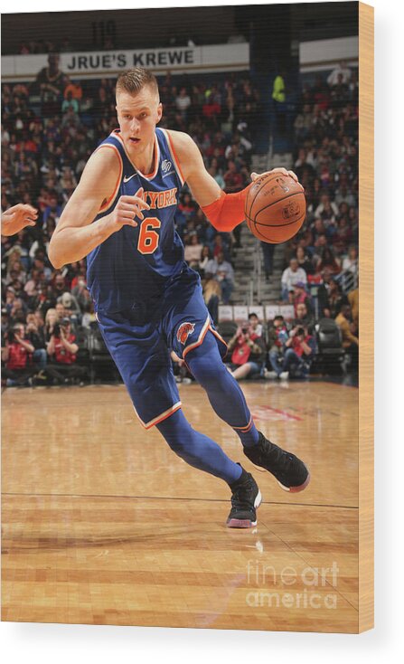 Kristaps Porzingis Wood Print featuring the photograph New York Knicks V New Orleans Pelicans by Layne Murdoch