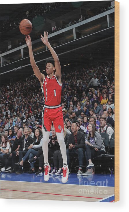 Anfernee Simons Wood Print featuring the photograph Portland Trail Blazers V Sacramento by Rocky Widner