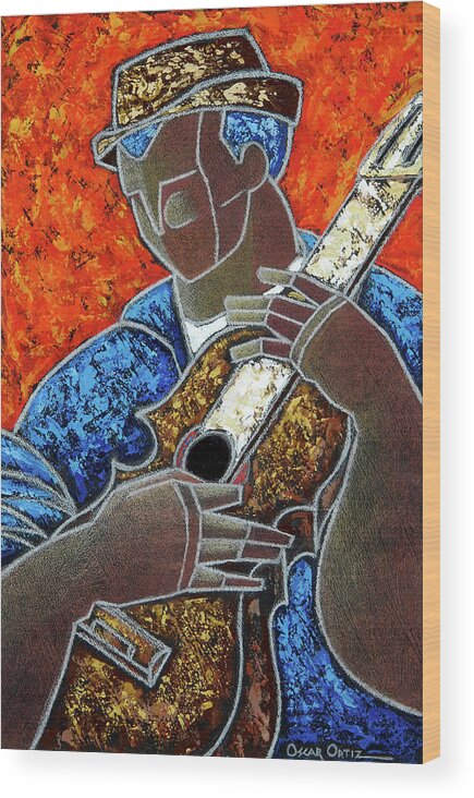 Musician Wood Print featuring the painting Solo De Cuatro #2 by Oscar Ortiz