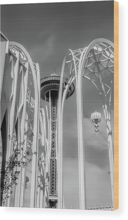 Space Needle Wood Print featuring the photograph Space Needle Vintage SPN3 by Cathy Anderson